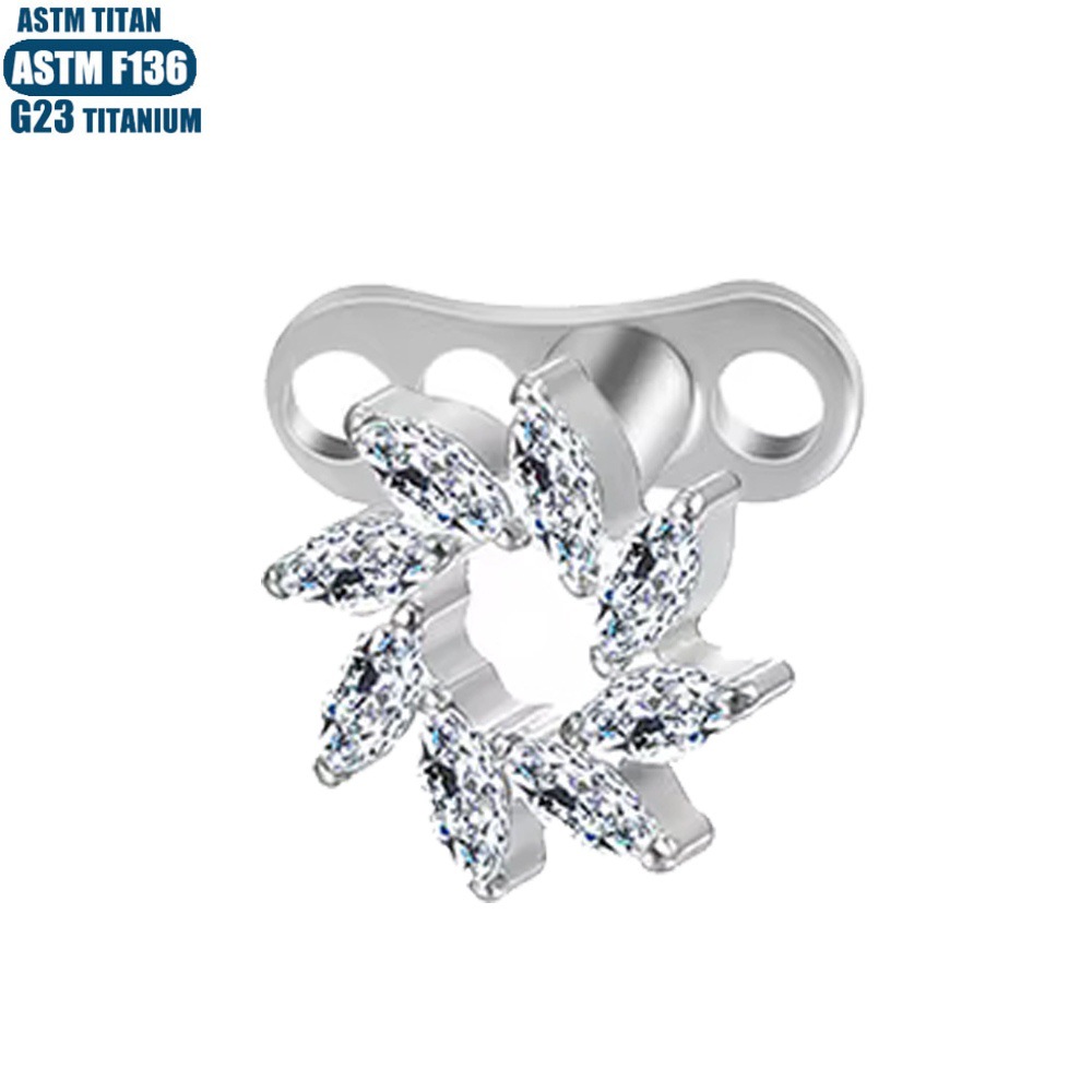 F136 Titanium Flower Diamond Embedding Nail Internal Thread Piercing Jewelry with Base for Clavicle Skin Grafting - Image 2