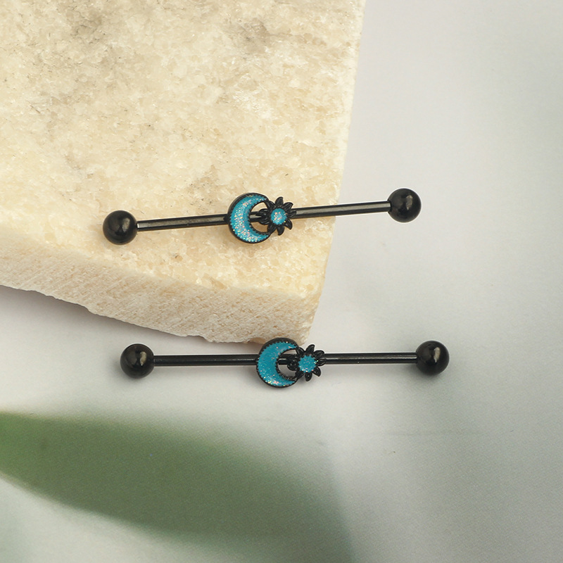Butterfly Moon Ear Bar Piercing Earrings Zircon Stainless Steel Industrial Earrings - Image 3