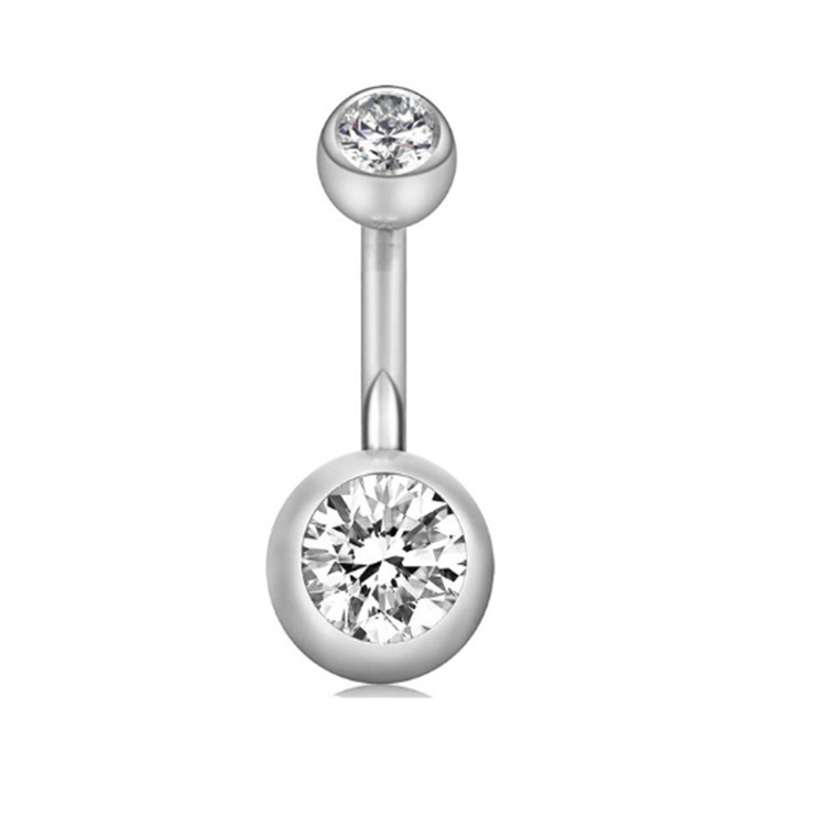 European American Hot New Round Navel Ring with Zircon Belly Button Piercing Jewelry 5-Piece Set Silver - Image 3