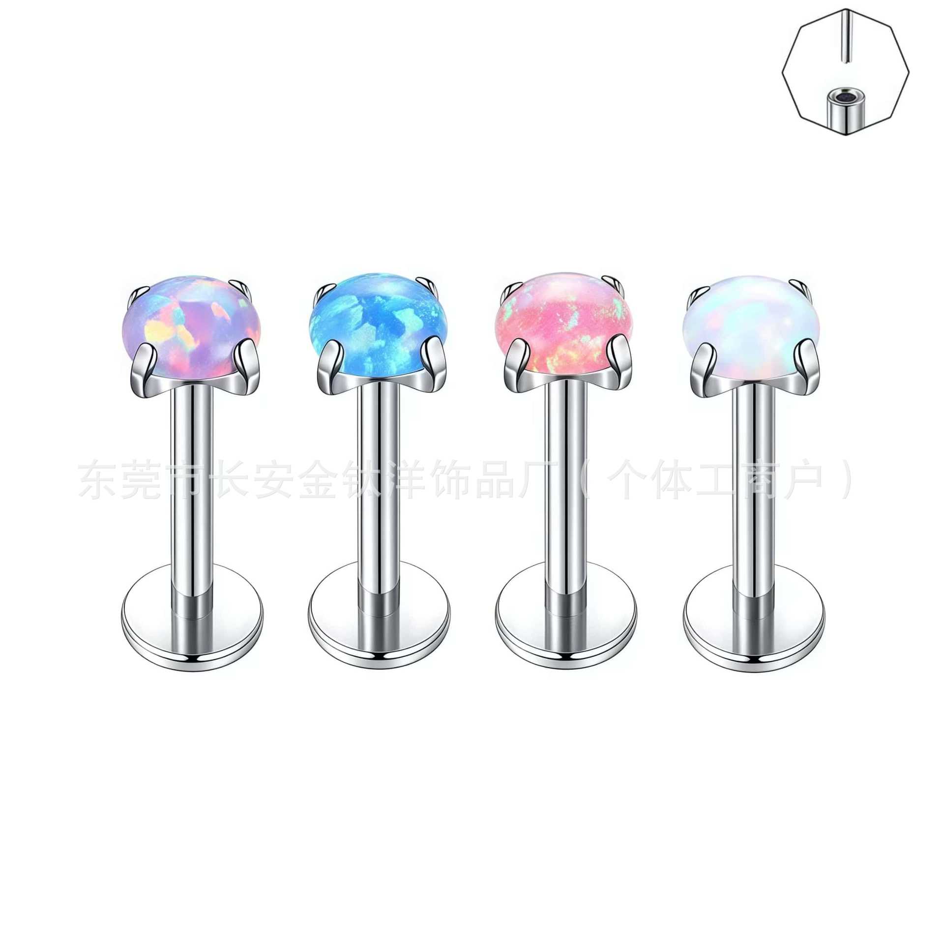 F136 Titanium Opal Pin-Type Claw-Set Labret Stud Lip Nose Ear Piercing Jewelry - Image 3