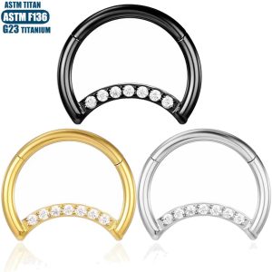 G23 Titanium Alloy Nose Ring Moon Zircon Hinge Septum Ring Seamless Open Ring Ear Ring for Women
