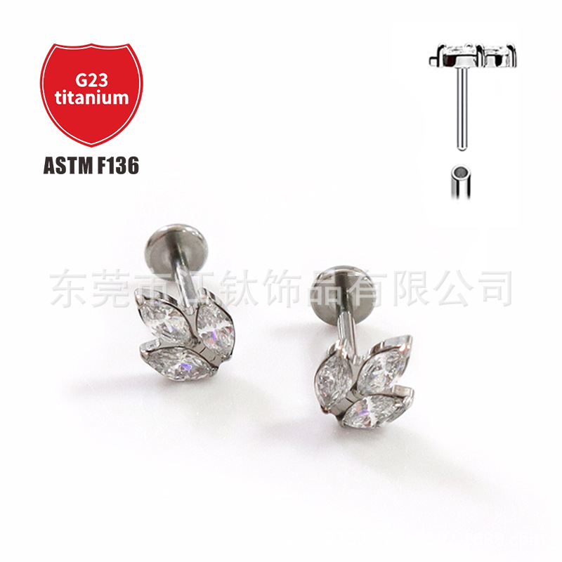 F136 Titanium Inlaid Horse Eye Ear Stud Labret Lip Piercing 5A Zircon G23 Titanium Alloy Body Jewelry - Image 5