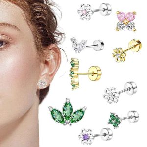 Fashion Diamond Zircon Leaf Earrings for Women - Stainless Steel Colorful Mini Ear Accessories