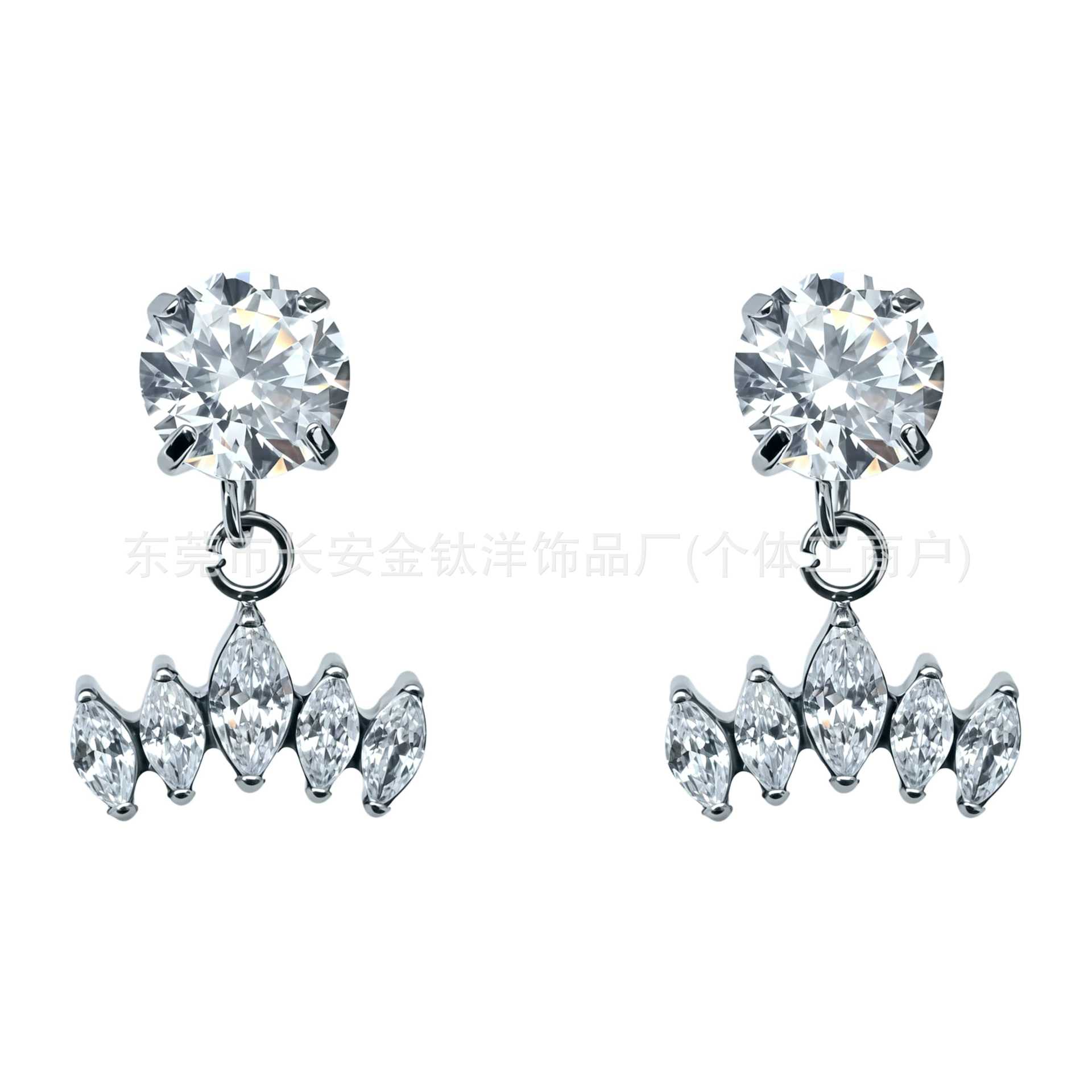 F136 Titanium Gold-Plated Round Zircon Five Horse Eye Pendant Lip Stud Ear Stud Ear Bone Stud G23 Titanium Alloy Body Piercing Jewelry - Image 3
