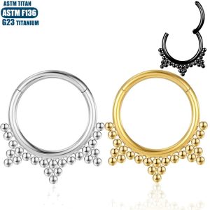 F136 Titanium Alloy Nose Ring Welded Ball Cluster Shape Seamless Septum Ring Cartilage Ear Bone Ring Black 1.2x12mm