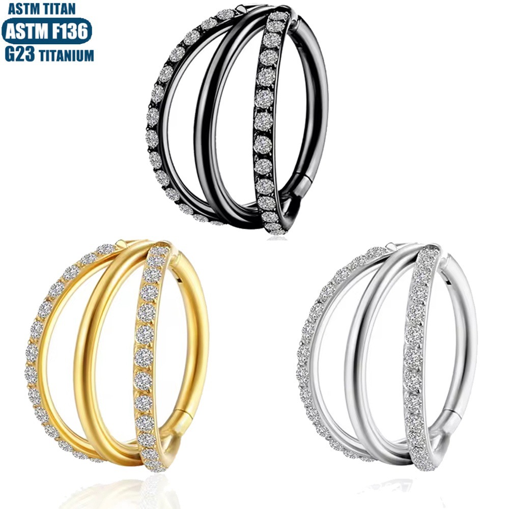F136 Titanium Hinge Nose Ring Zircon Nasal Septum Ring Three-layer Two-color Seamless Ring Piercing Jewelry Earring - Image 3