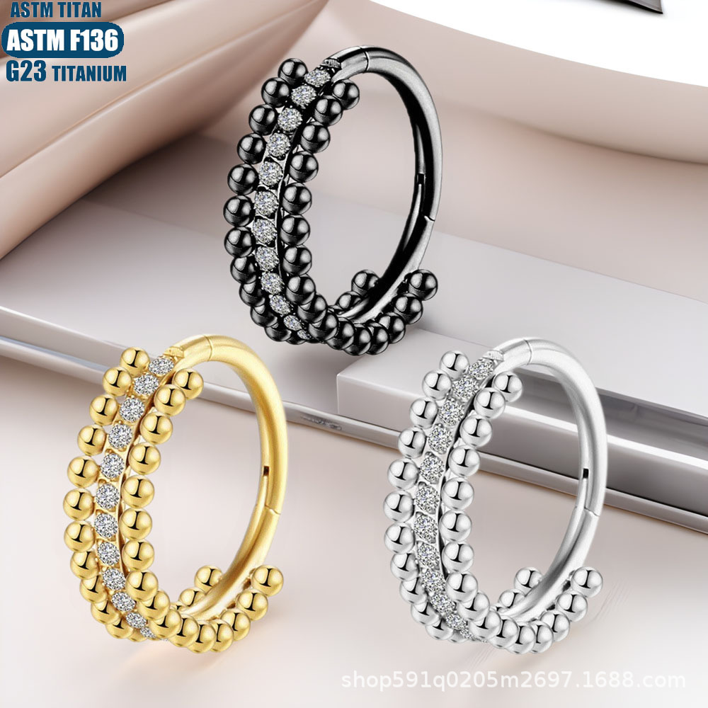 F136 Implant Grade Titanium Alloy Nose Ring Seamless Ring Side Zircon Double Row Welded Ball Hinge Perforated Earrings Cartilage Ring - Image 4