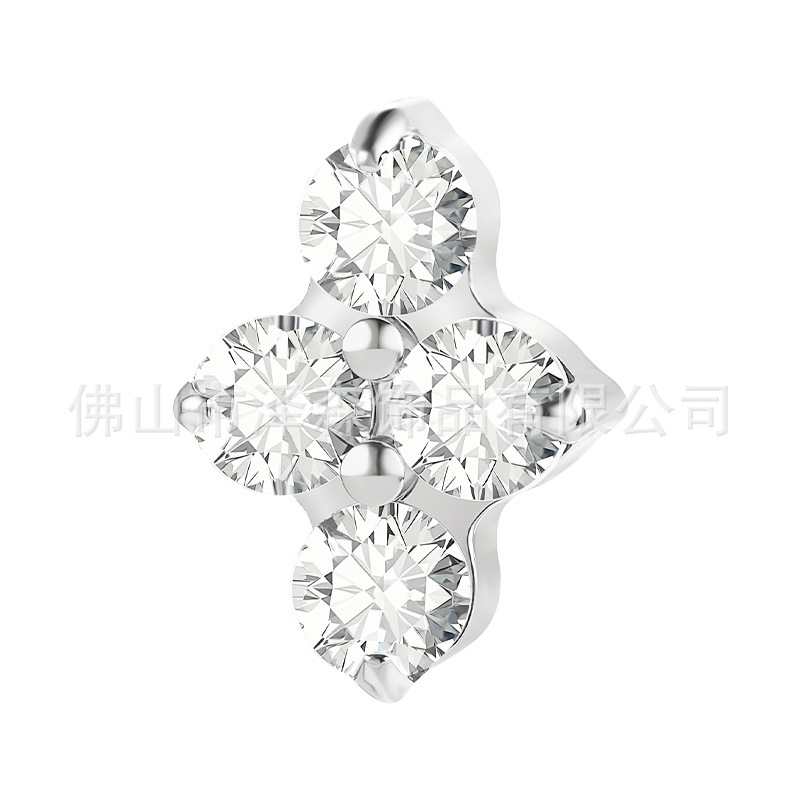 Zesen F136 Titanium Alloy Four-Leaf Clover Earrings with 5A Zircon - Cartilage Stud Ear Piercing Jewelry - Image 4