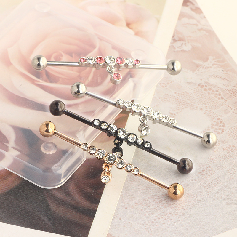 14G Industrial Barbell Earring Star Piercing Jewelry Rose Gold White Crystal - Image 5