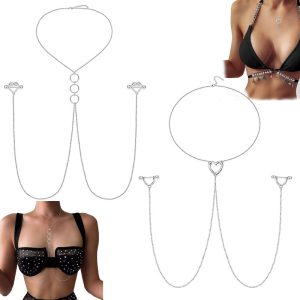 2025 Amazon Tassel Nipple Chain Rhinestone Necklace Body Chain Chest Chain Women's Sexy Accessories