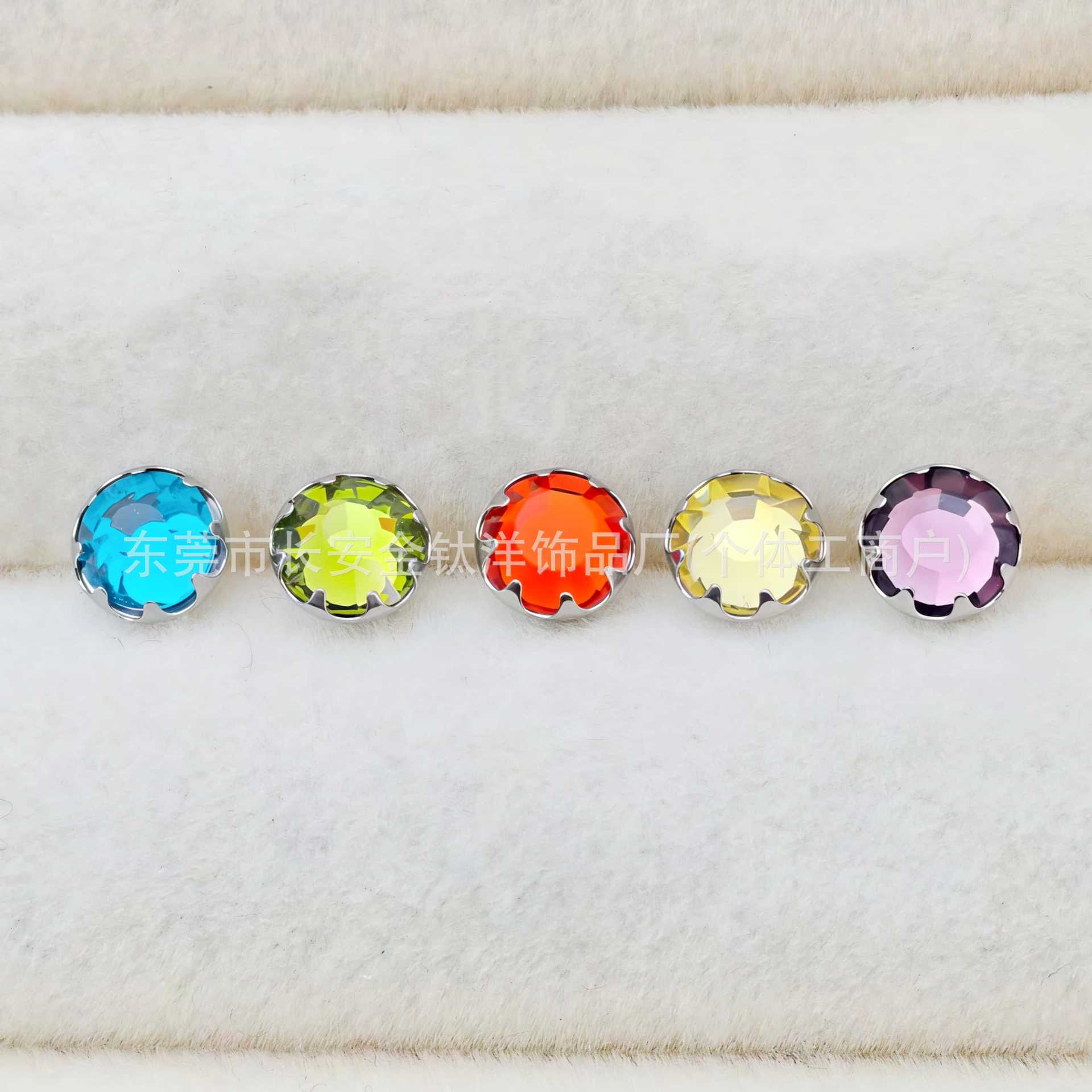 F136 Titanium Serrated Czech Drill Stone Inlaid Tongue Lip Ear Navel Piercing G23 Titanium Alloy Body Jewelry - Image 4