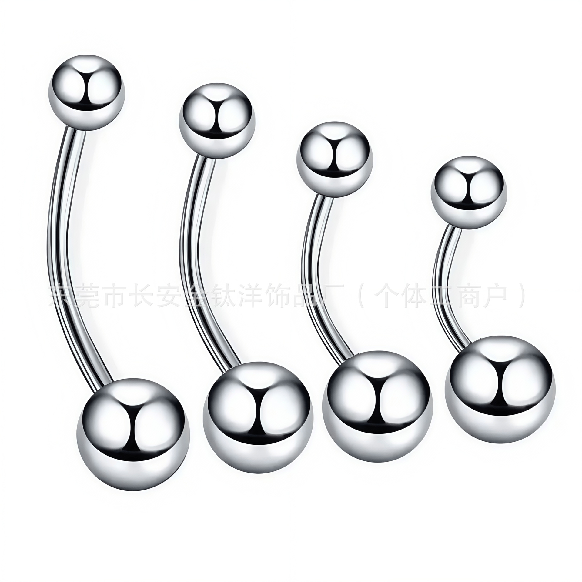 F136 Titanium Internally Threaded Double-Headed Round Ball Curved Barbell Belly Button Ring - Image 3