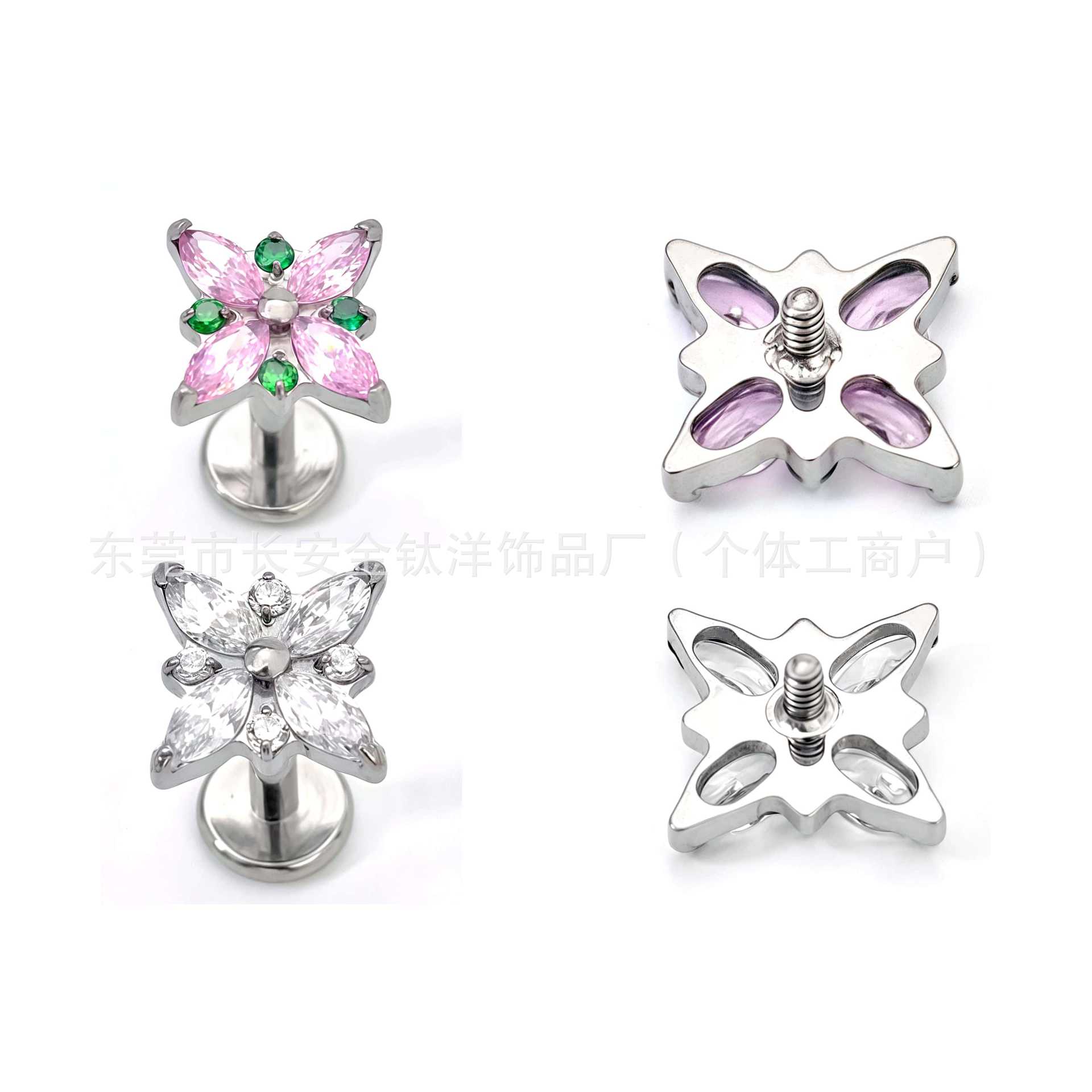 F136 Titanium Internal Thread Cross Flower Zircon Ear Lip Nail Barbell - G23 Titanium Body Piercing Jewelry - Image 4