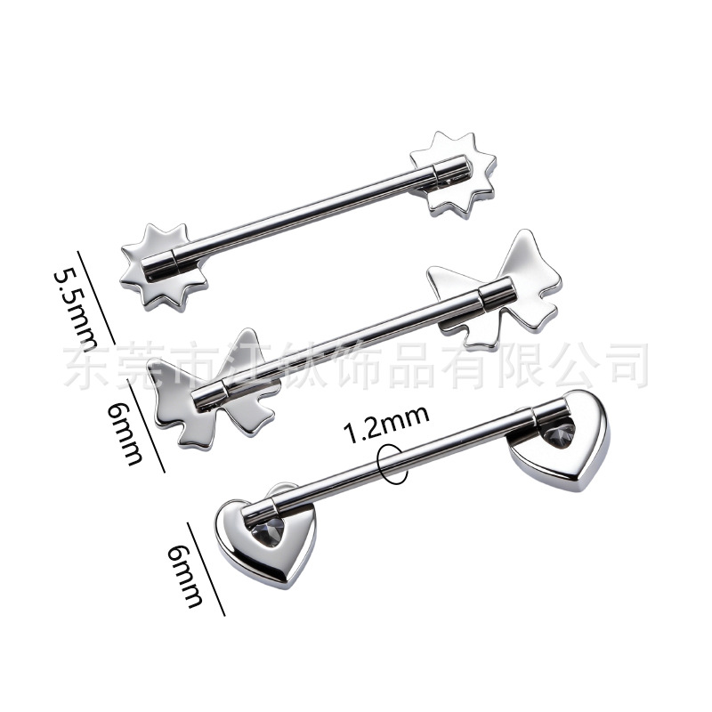 G23 Titanium Nipple Ring Heart Bow Small Flower CZ Stone Body Piercing Jewelry - Image 2