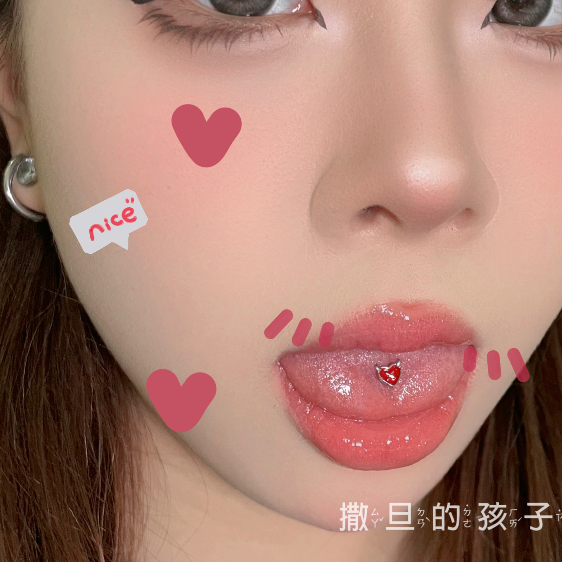 Sweetheart Devil Tongue Barbell 316L Surgical Steel External Thread Tongue Ring Piercing Jewelry - Image 3