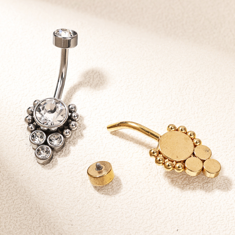 European American Fashion Belly Button Ring Zircon Navel Jewelry Stainless Steel Flower Design Gold 2024 Spring - Image 3