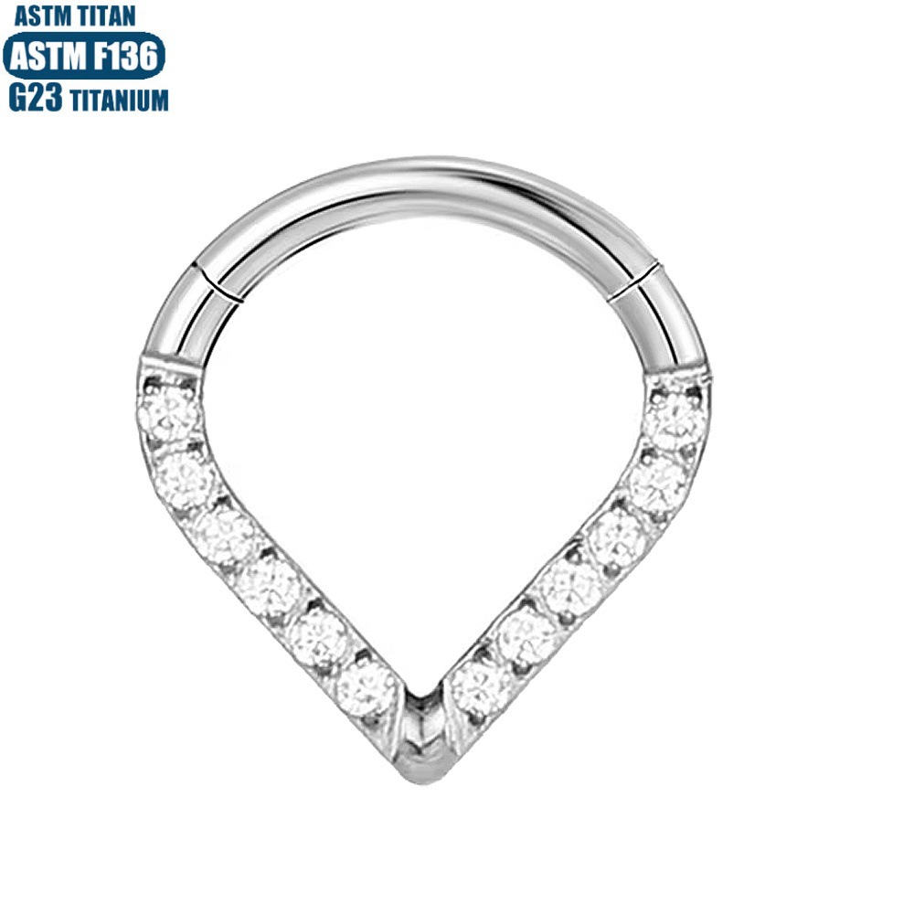 Hot Sale G23 Titanium Nose Ring with Zircon Water Drop Earring Closed Ring Septum Ring Ear Bone Ring - Image 2