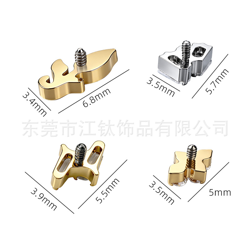 G23 Titanium Stone-Shaped Lip Piercing Ear Stud - Gold 1.2x10mm ASTM F136 Alloy Body Jewelry - Image 2