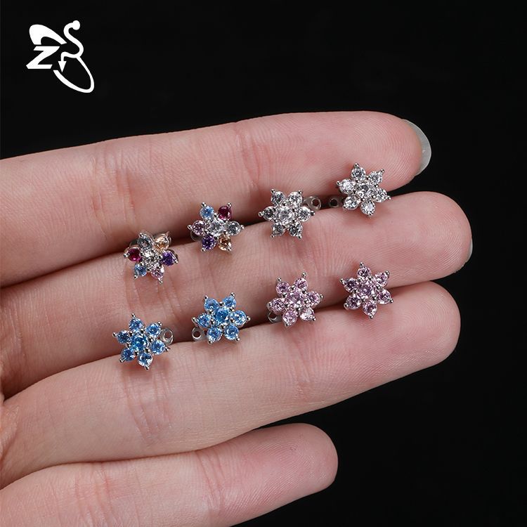 316L Stainless Steel Nail Flower Puncture Jewelry - European American Exaggerated Multi-Diamond Flower Nail Body Jewelry Wholesale - Image 4