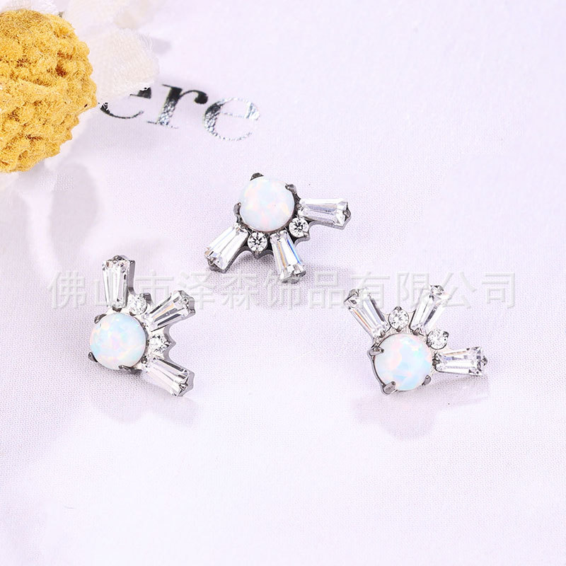 F136 Titanium Opal Snowflake Earrings - G23 Titanium Lip Studs for Piercing - Image 2