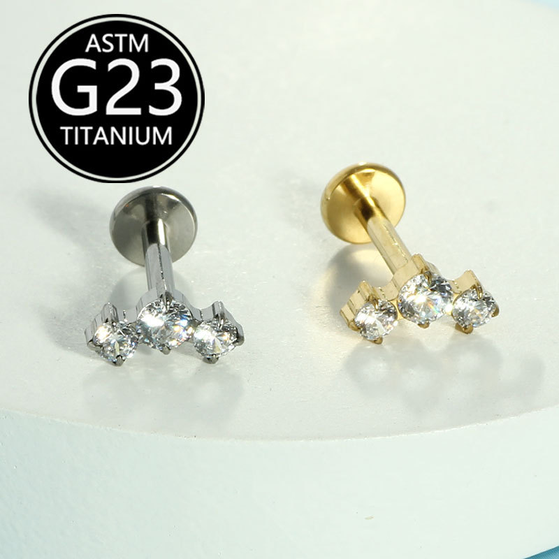G23 Titanium Lip Stud with Zircon, Internally Threaded Piercing Jewelry, Cartilage Ear Bone Stud, Direct Manufacturer - Image 2