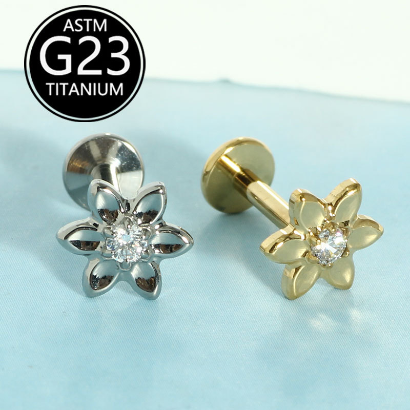 G23 Titanium Flower Lip Stud 6-10mm 16g Internally Threaded Labret Ear Bone Nail Body Piercing Jewelry Single Sale - Image 5