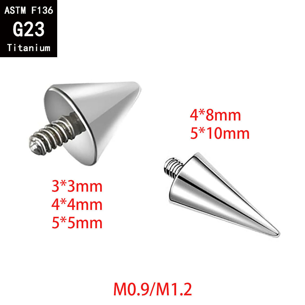 F136 Titanium Pointed Cone Lip Labret Stud Threaded Eyebrow Nail Devil Nail G23 Titanium Alloy Externally Threaded Body Piercing Jewelry - Image 2