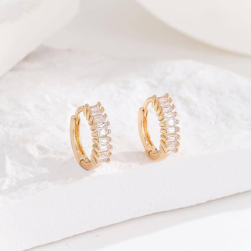 Gold Geometric Ear Studs Zircon Inlay Earrings for Men Women Fashion Jewelry - Image 4