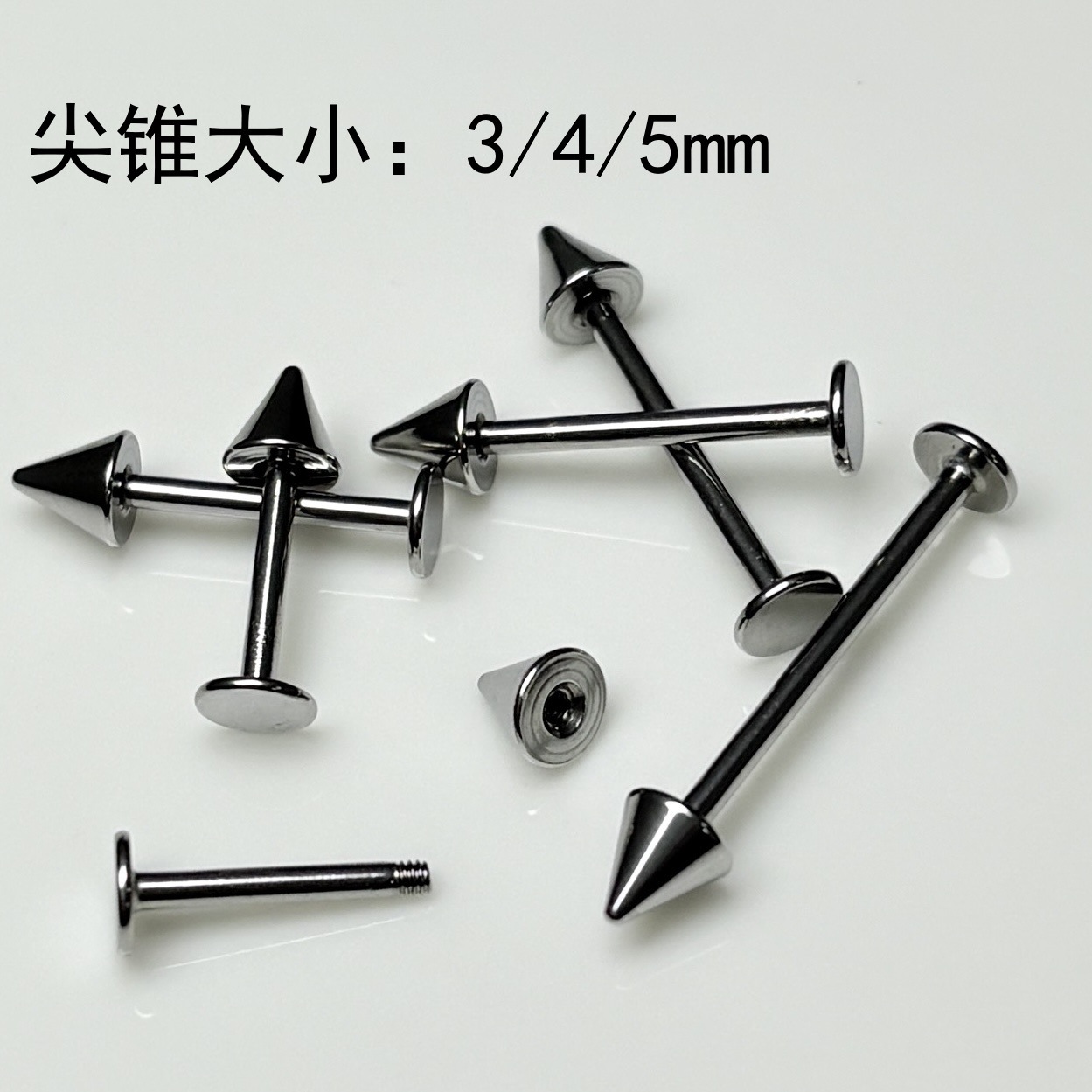 316L Titanium Steel Pointed Cone Lip Nail Devil Nail External Thread Ear Bone Nail Dimple Nail Piercing Straight Nail Cross-Border Wholesale - Image 2