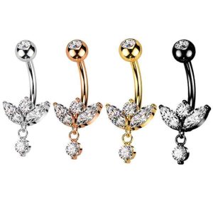 Factory Direct New Hot Sale Crown Zircon Navel Ring Belly Button Piercing Jewelry 4 Colors 316L Surgical Steel