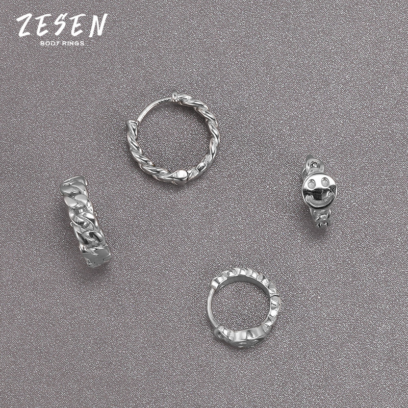 2021 Korean Style Smiley Face Hollow-Out Stainless Steel Earrings for Men and Women Geometric Silver Earrings Factory Direct - Image 3