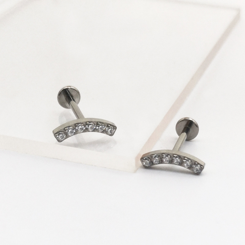 F136 Lip Nail Curved Earring Zircon Set G23 Titanium Alloy Piercing Jewelry Factory Direct - Image 2
