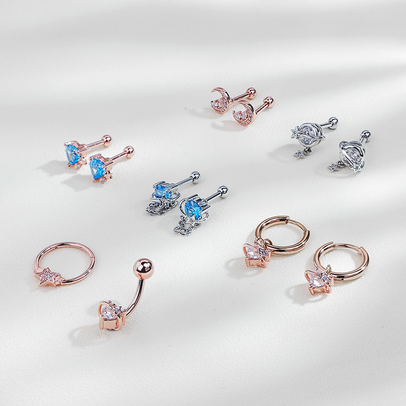 Elegant All-Match Star Moon Earrings with CZ Zircon Stainless Steel for Women - Image 3