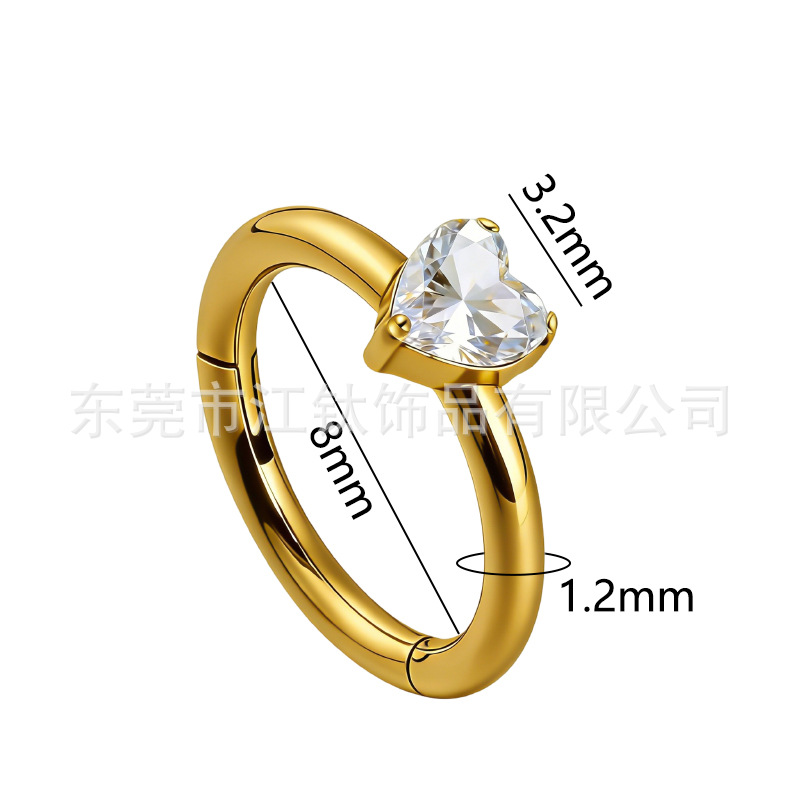 G23 Titanium Nose Ring with Heart-Shaped Zircon - Closed Ring Body Piercing Jewelry for Women Men 1.2x8mm - Image 2