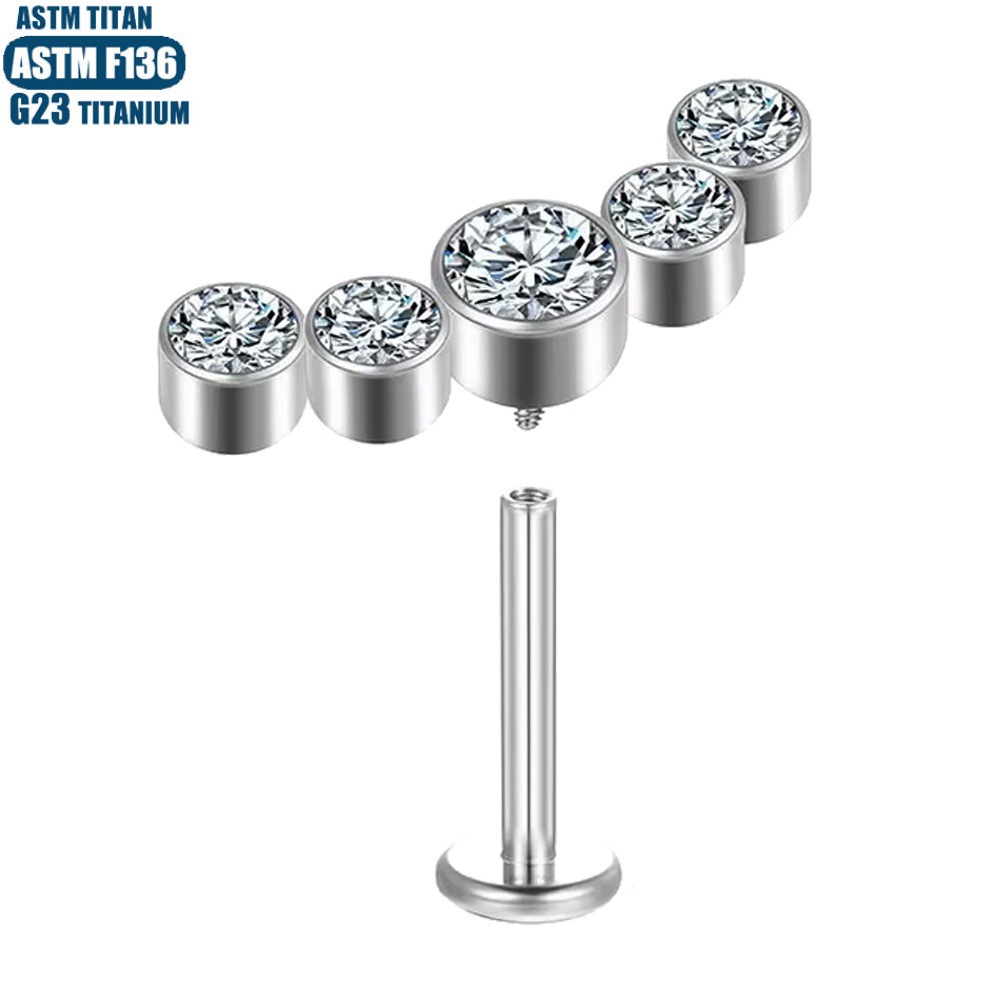 Factory Direct F136 Titanium Lip Ring with CZ Inner Thread Diaphragm Earring Piercing Jewelry Silver 1.2x10mm - Image 3