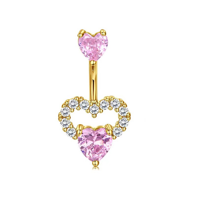 Factory Wholesale Gold Pink CZ Love Zircon Belly Button Ring Body Piercing Jewelry - Image 5