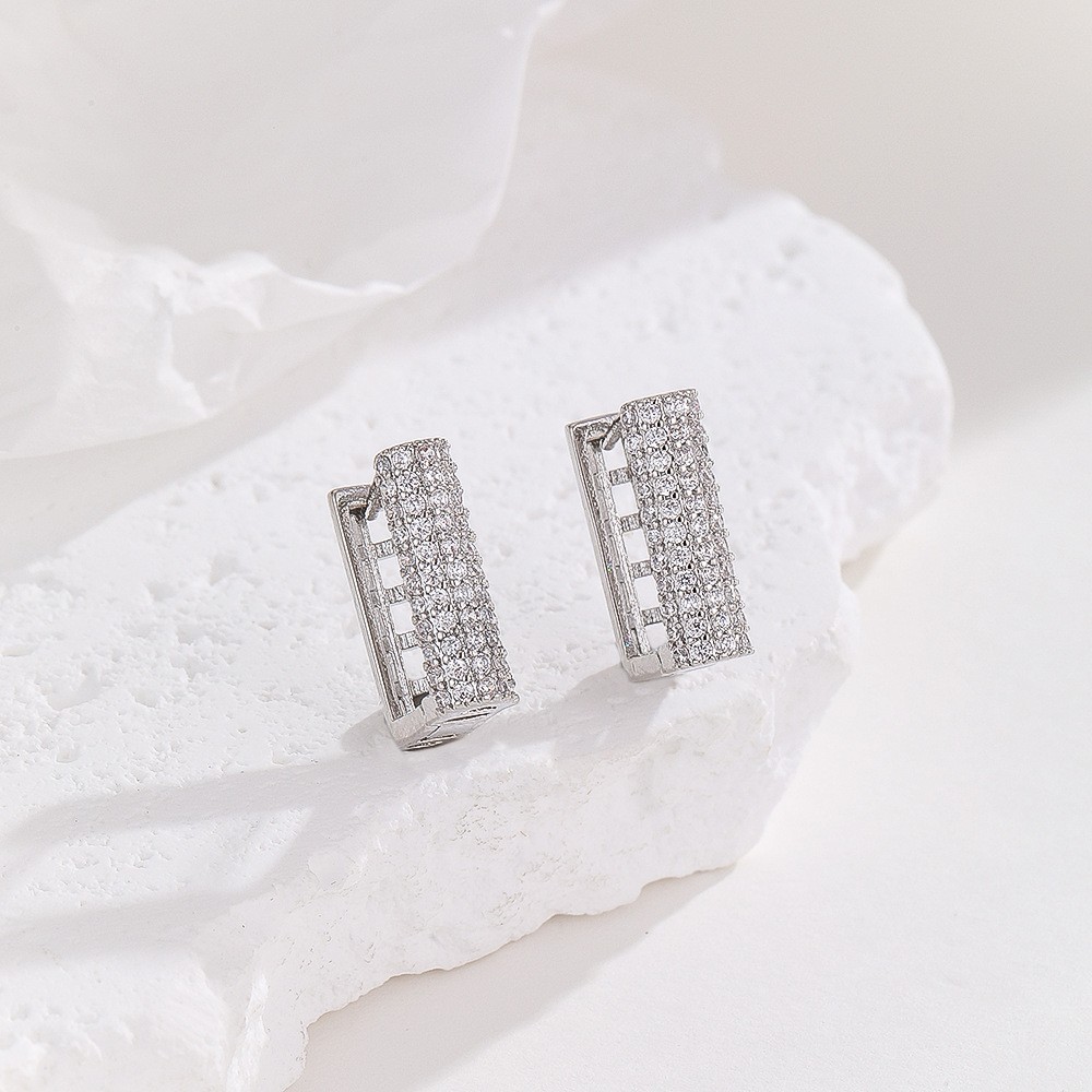Zircon Geometric Gold Square Earrings Fashion French European American Temperament Ear Jewelry Wholesale - Image 3