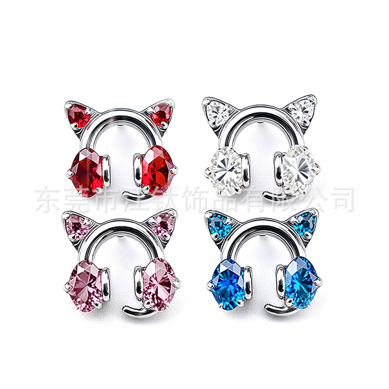G23 Titanium Cat Ear Headphone Cartilage Stud Earring with Blue Zirconia - Image 5
