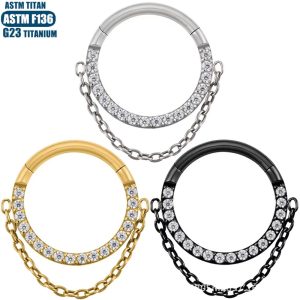 G23 Titanium Hinge Nose Ring Zircon Chain Earrings Seamless Open Ring Diaphragm Perforated Cartilage Ring