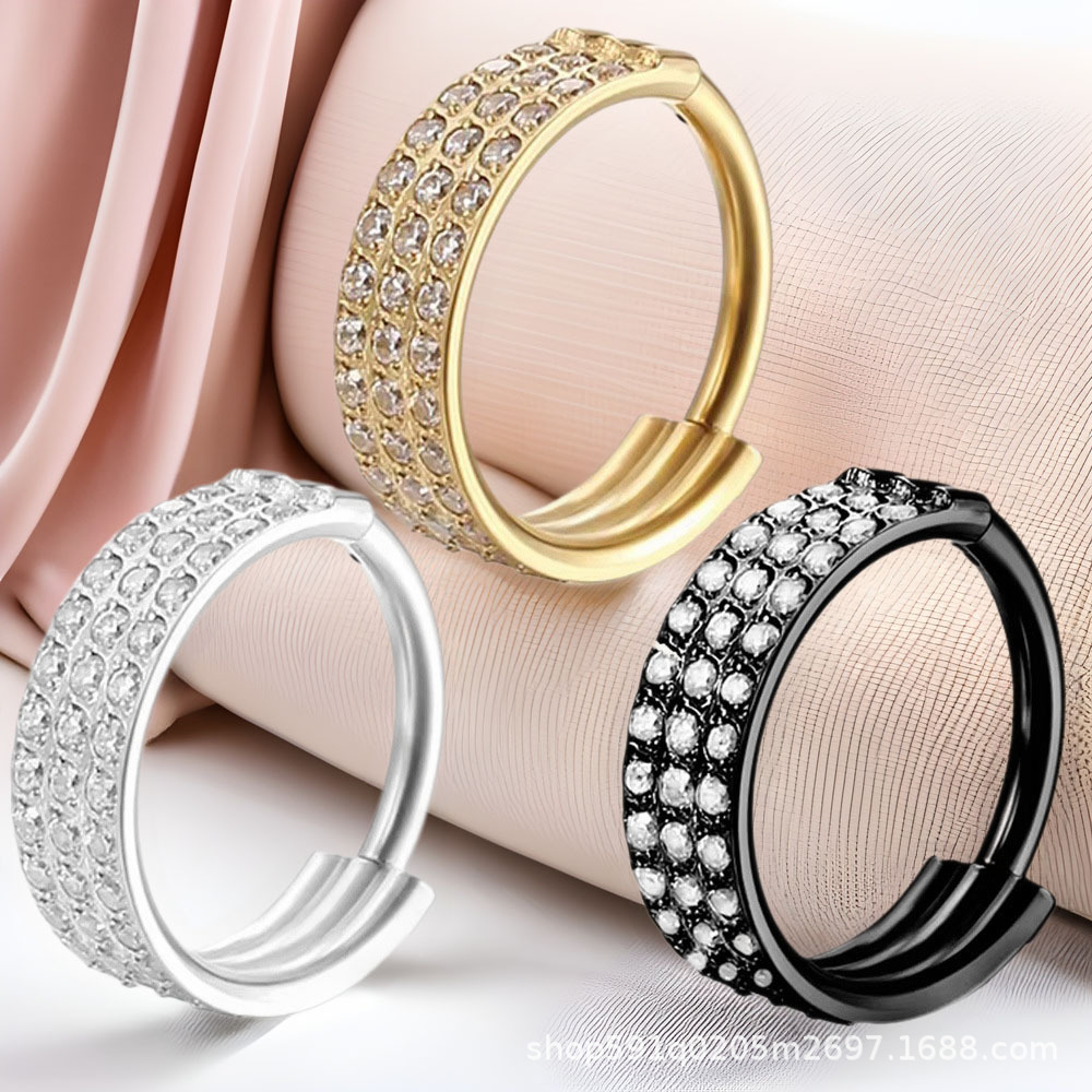 F136 Titanium Alloy Nose Ring Septum Three-Layer Zircon Nose Hoop Earrings Nose Piercing Seamless Hoop Women's Conch Shape - Image 4