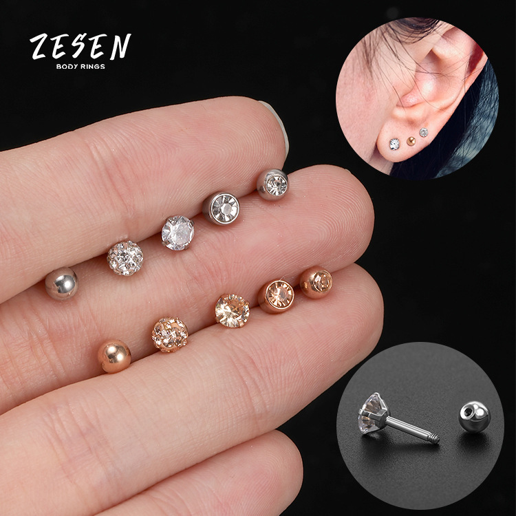 Cross-Border Hot Sale Stainless Steel Zircon Ear Bone Nail Personality Face Slimming Rose Gold Titanium Steel Piercing Ear Studs Factory Direct Supply - Image 2