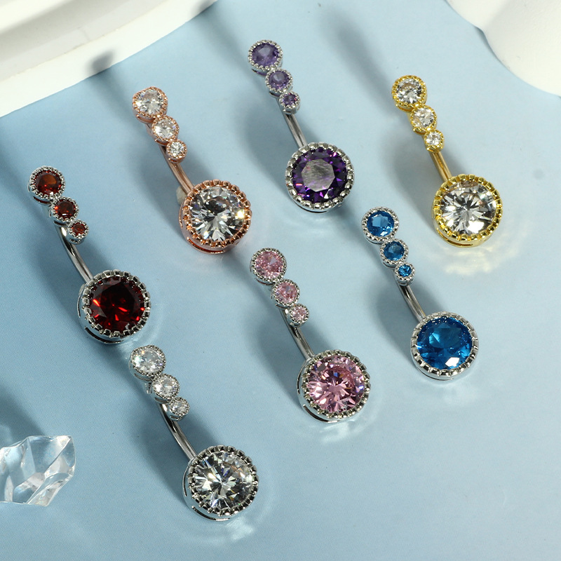 Factory Wholesale CZ Zircon Belly Button Ring Stainless Steel Round Navel Piercing Jewelry Rose Gold White - Image 2