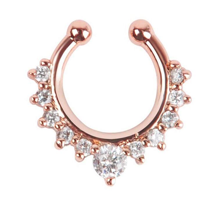 Best Selling 14K Gold Plated Rainbow Nose Ring U-Shape Hoop - Crystal Fake Nose Stud for Women Men - Image 4