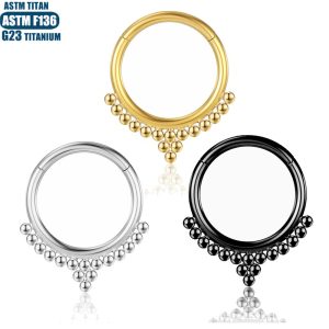 G23 Titanium Alloy Seamless Hinge Nose Ring with Bead Cluster - Cartilage Conch Earring for Women Fashion OL