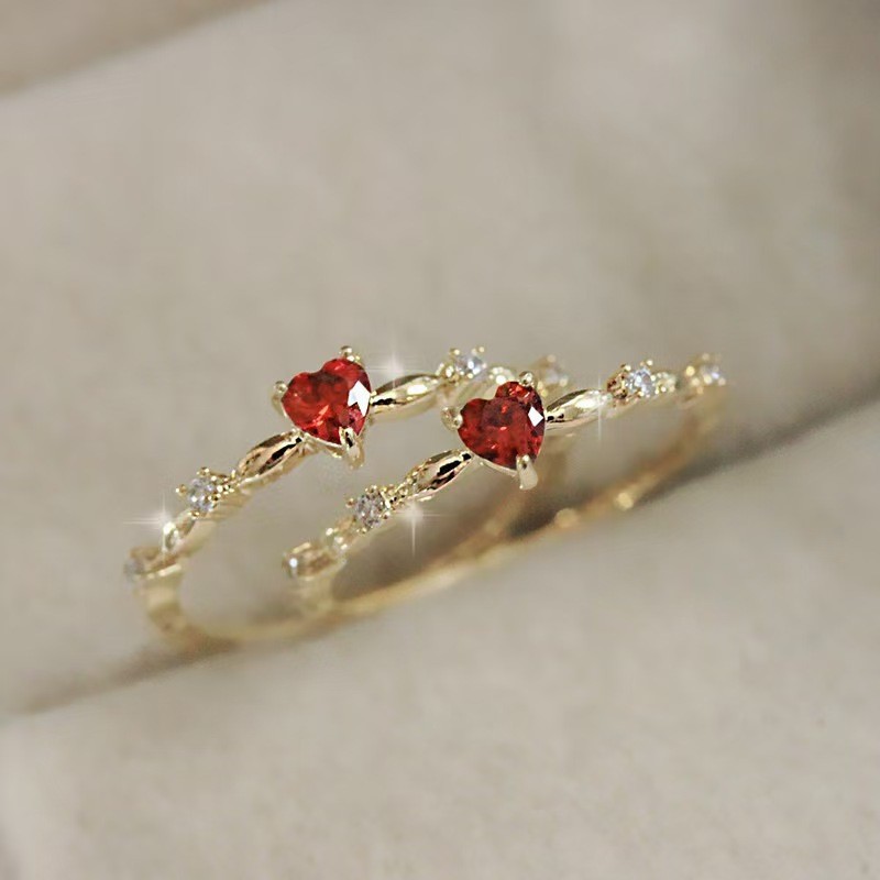 New Copper Inlaid Red Heart-Shaped Ring European American Women Romantic Engagement Ring Wholesale - Image 2