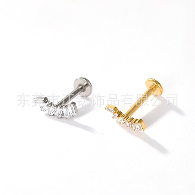 G23 Titanium Alloy Ear Cartilage Stud Zircon Square Body Piercing Jewelry - Image 3
