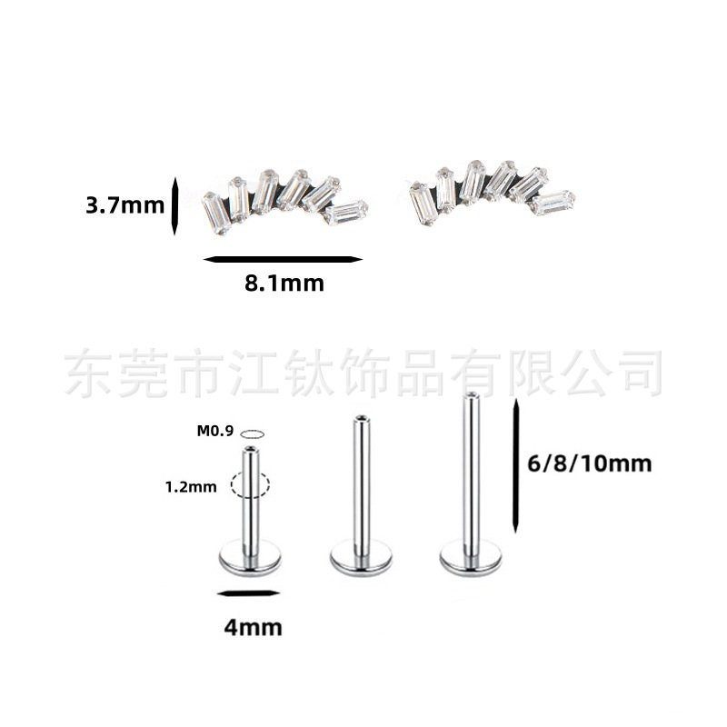 G23 Titanium Alloy Ear Cartilage Stud Zircon Square Body Piercing Jewelry - Image 5