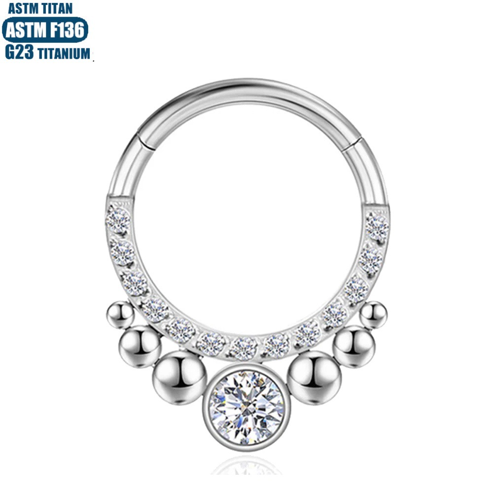 F136 Titanium Alloy Diaphragm Earrings with Zircon Ball - Seamless Nose Ring for Women Cartilage Hoop - Image 2