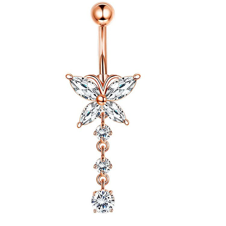 Zircon Bow Navel Ring Stainless Steel Belly Button Ring for Women - Image 2