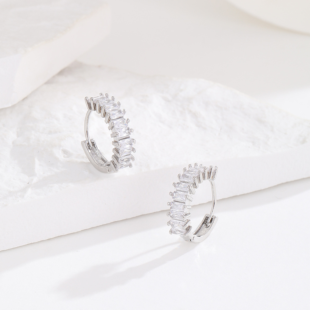 Gold Geometric Ear Studs Zircon Inlay Earrings for Men Women Fashion Jewelry - Image 3